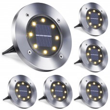 Toodour 6 Pack Solar Ground Lights Outdoor, 8 LED Waterproof Solar in-Ground Disk Lights for Garden Driveway Lawn Pathway Yard Pool Step, Warm White