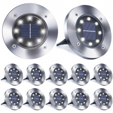 Toodour 12 Pack Solar Ground Lights Outdoor, 8 LED Waterproof Solar in-Ground Disk Lights for Garden Driveway Lawn Pathway Yard Pool Step, White