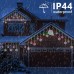 Toodour Christmas Snowflake Lights Outdoor, 17.22ft 264 LED Icicle Lights with 22 Drops, Connectable, 8 Modes Waterproof Multicolor Christmas Lights for Curtain Eaves Window Xmas Decorations