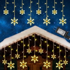 Toodour Christmas Snowflake Lights Outdoor, 17.22ft 264 LED Snowflake Icicle Lights with 22 Drops, Connectable, 8 Modes Waterproof Christmas Lights for Curtain Eaves Window Xmas Decor (Warm White)
