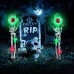 Toodour Halloween Pathway Lights Outdoor, Battery Operated Halloween Skeleton Hands with Light Up Eyeballs & Spiders, Waterproof Halloween Decor for Walkway Garden Yard Lawn, Green