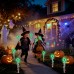 Toodour Halloween Pathway Lights Outdoor, Battery Operated Halloween Skeleton Hands with Light Up Eyeballs & Spiders, Waterproof Halloween Decor for Walkway Garden Yard Lawn, Green
