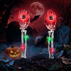 Toodour Halloween Pathway Lights Outdoor, Battery Operated Halloween Skeleton Hands with Light Up Eyeballs & Spiders, Waterproof Halloween Decor for Walkway Garden Yard Lawn, Red