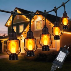 Toodour Festoon Lights Outdoor with 15 Flickering Flame Bulb 9M, SAA Approved LED Flame Lights - Waterproof and Shatterproof Outdoor Patio Lights for Yard Garden Porch Party Outside Decorations