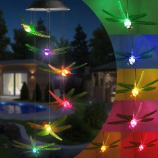Toodour Solar Wind Chimes, Color Changing Solar Dragonfly Wind Chimes, LED Decorative Mobile, Waterproof Solar Lights Outdoor for Patio, Window, Garden Decor, for Mom/Grandma