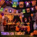 Toodour Halloween Orange & Purple Lights, 48.5ft 50 LED String Lights Outdoor with 25 Spooky Flags, Waterproof Halloween Decorations for Home Party Garden