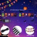 Toodour Halloween Orange & Purple Lights, 48.5ft 50 LED String Lights Outdoor with 25 Spooky Flags, Waterproof Halloween Decorations for Home Party Garden