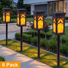 Toodour Solar Lights Outdoor Waterproof, 6 Pack LED Solar Powered Torch Lights with Flicking Flame, Landscape Lighting for Garden Yard Pathway, Warm White