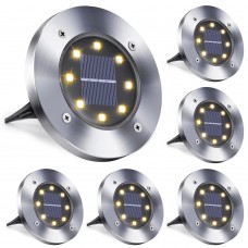 Toodour 6 Pack Solar Ground Lights Outdoor, 8 LED Waterproof Solar Powered in-Ground Disk Lights for Garden Patio Pathway Lawn Yard Deck Driveway Walkway, Warm White