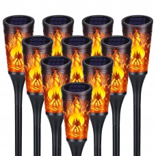 Toodour Solar Lights Outdoor, 10 Pack LED Solar Torch Lights with Flickering Flame Waterproof Halloween Decorations for Garden Yard