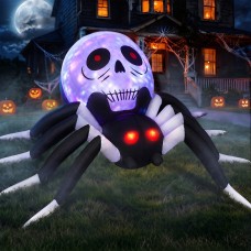 Toodour 8ft Halloween Inflatables Ghost Face Spider with Rotating Colorful LED Lights, Light Up Spider with Twinkle Red Eyes, Halloween Blow Up Decorations for Yard, Party, Lawn