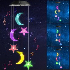 Toodour Solar Wind Chimes, Color Changing Wind Chimes Moon and Star, LED Decorative Mobile, Gift for Mom Grandma, Waterproof Outdoor Moon Star Light for Garden, Patio, Yard, Window Outdoor Decor