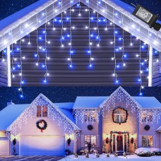 Toodour White & Blue Christmas Icicle Lights, 29.5ft 360 LED Icicle Christmas Lights with 8 Modes, 60 Drops Fairy Twinkle Lights Outdoor for Holiday Party Wedding Decorations