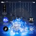 Toodour White & Blue Christmas Icicle Lights, 29.5ft 360 LED Icicle Christmas Lights with 8 Modes, 60 Drops Fairy Twinkle Lights Outdoor for Holiday Party Wedding Decorations
