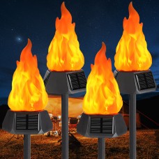 Toodour Solar Outdoor Torch Lights with Flickering Flame, 4Pack Solar Christmas Outdoor Lights, Waterproof LED Flame Torches for Outdoor Camping Garden Landscape Patio Path Xmas Decorations