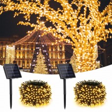 Toodour Solar String Lights Outdoor, 2 Pack 72ft 200 LED Waterproof Solar Powered Christmas Fairy Lights with 8 Modes for Garden Party Wedding Xmas Tree Decor, Warm White